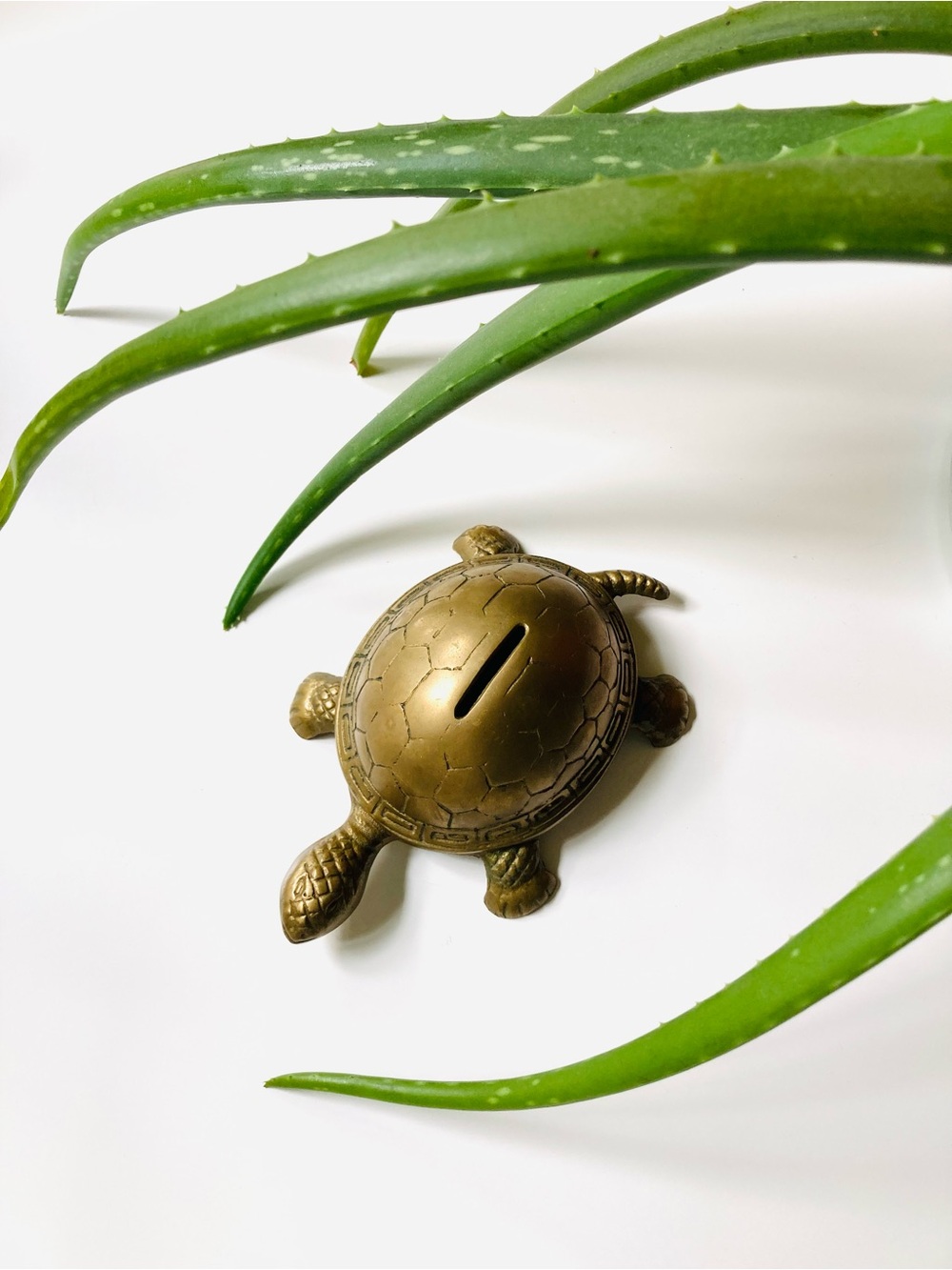 Mid Century Solid Brass Turtle Bank Vintage Tortoise Coin Bank